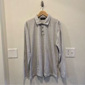 Bugatchi long sleeve polo shirt mens large gray stripes 100% cotton